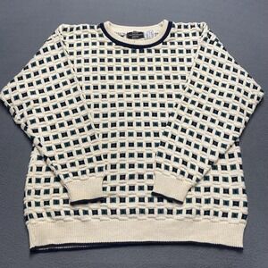 Vintage Expressions Sweater Mens XL Blue Cotton Knit Geometric Made USA 90s